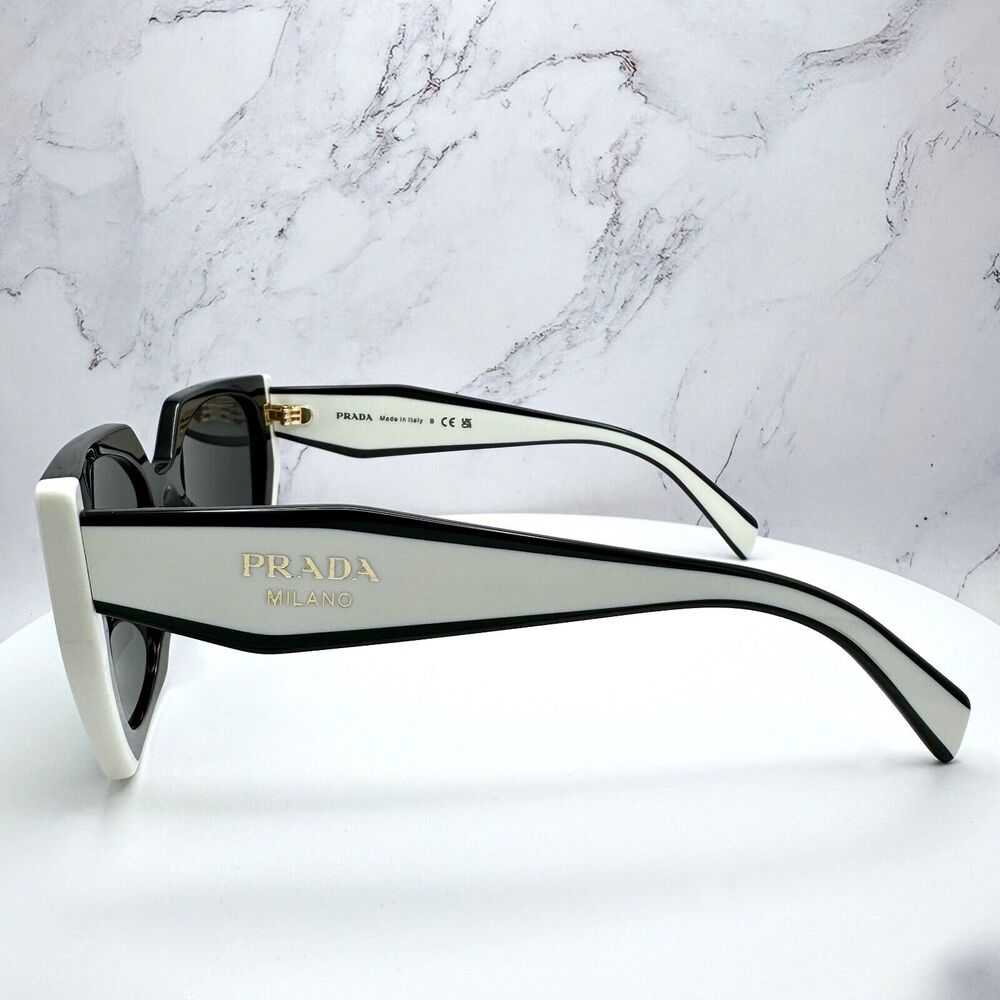 New Prada Sunglasses Womens Black White Symbole Logo Authentic Gold Logo Italy - Picture 7 of 16